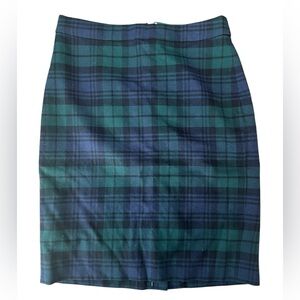 J Crew The Pencil Skirt 00 Blue Green Tartan Plaid Wool Blend